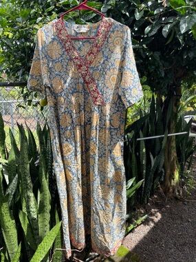 Boho Floral V-Neck Maxi Dress in Yellow and Blue